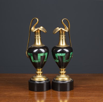 Lot 432 - A pair of black slate malachite and ormolu...