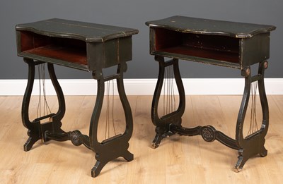 Lot 107 - A pair of dark green painted occasional tables...