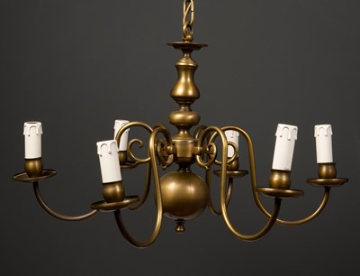 Lot 304 - A modern brass six light electrolier in the...