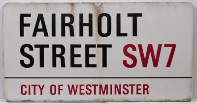 Lot 122 - An enamel London road sign for 'FAIRHOLT ST SW7'