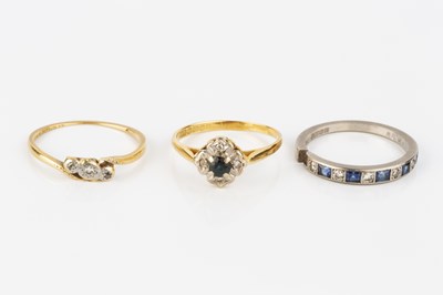 Lot 99 - Three diamond set rings, comprising a sapphire...