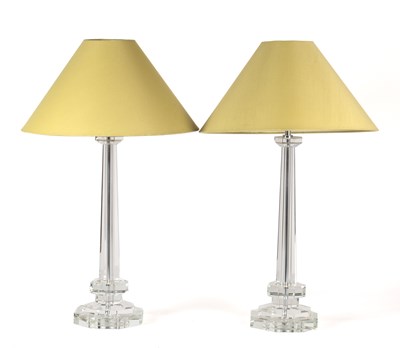 Lot 504 - A pair of faceted cut glass table lamps of...