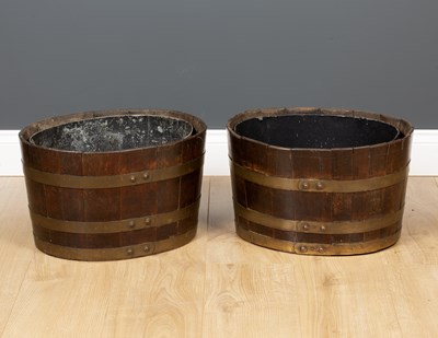 Lot 838 - A pair of coopered oak zinc lined oval...