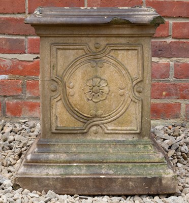 Lot 876 - A Victorian buff terracotta plinth with floral...