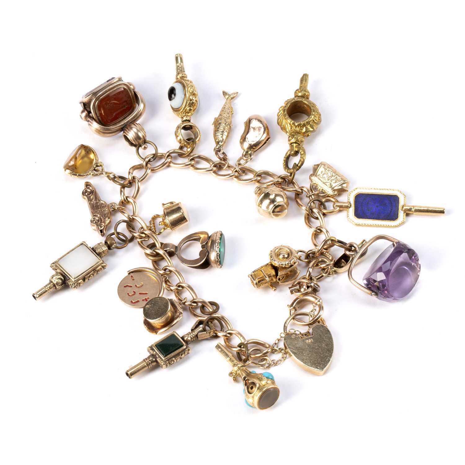 Lot 466 - Victorian 15ct gold charm bracelet each link...