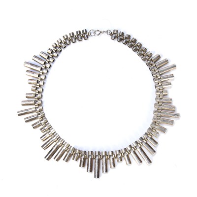 Lot 468 - Silver fancy-link collar necklace tapered...