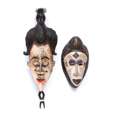 Lot 589 - A Baule mask, Ivory Coast, carved wood with...