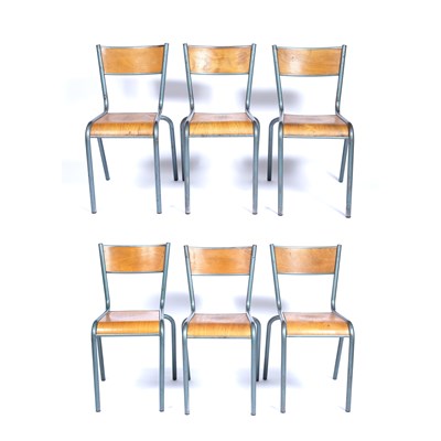 Lot 39 - 1960's set of six stacking chairs, plywood...
