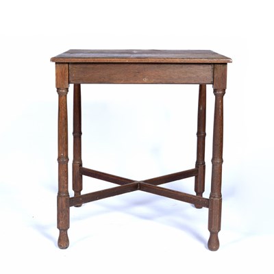 Lot 44 - Arts and Crafts oak square table on x...