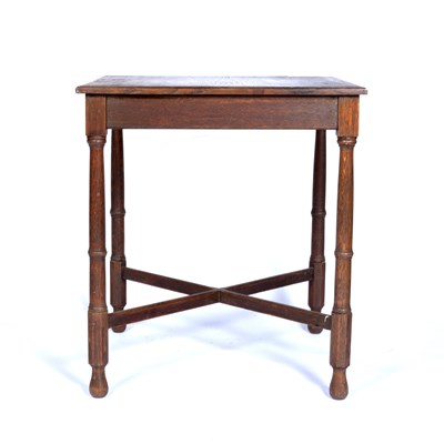 Lot 44 - Arts and Crafts oak square table on x...