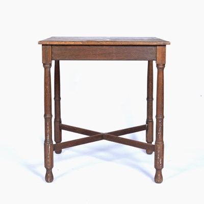 Lot 44 - Arts and Crafts oak square table on x...