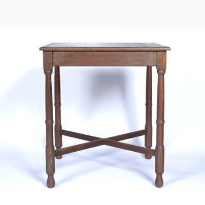 Lot 44 - Arts and Crafts oak square table on x...