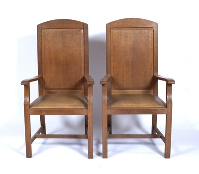 Lot 61 - In the manner of Brynmawr pair of oak wainscot...