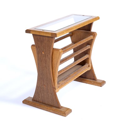 Lot 90 - Cotswold School oak magazine rack with glass...