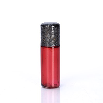 Lot 508 - Cranberry glass scent bottle with silver screw...