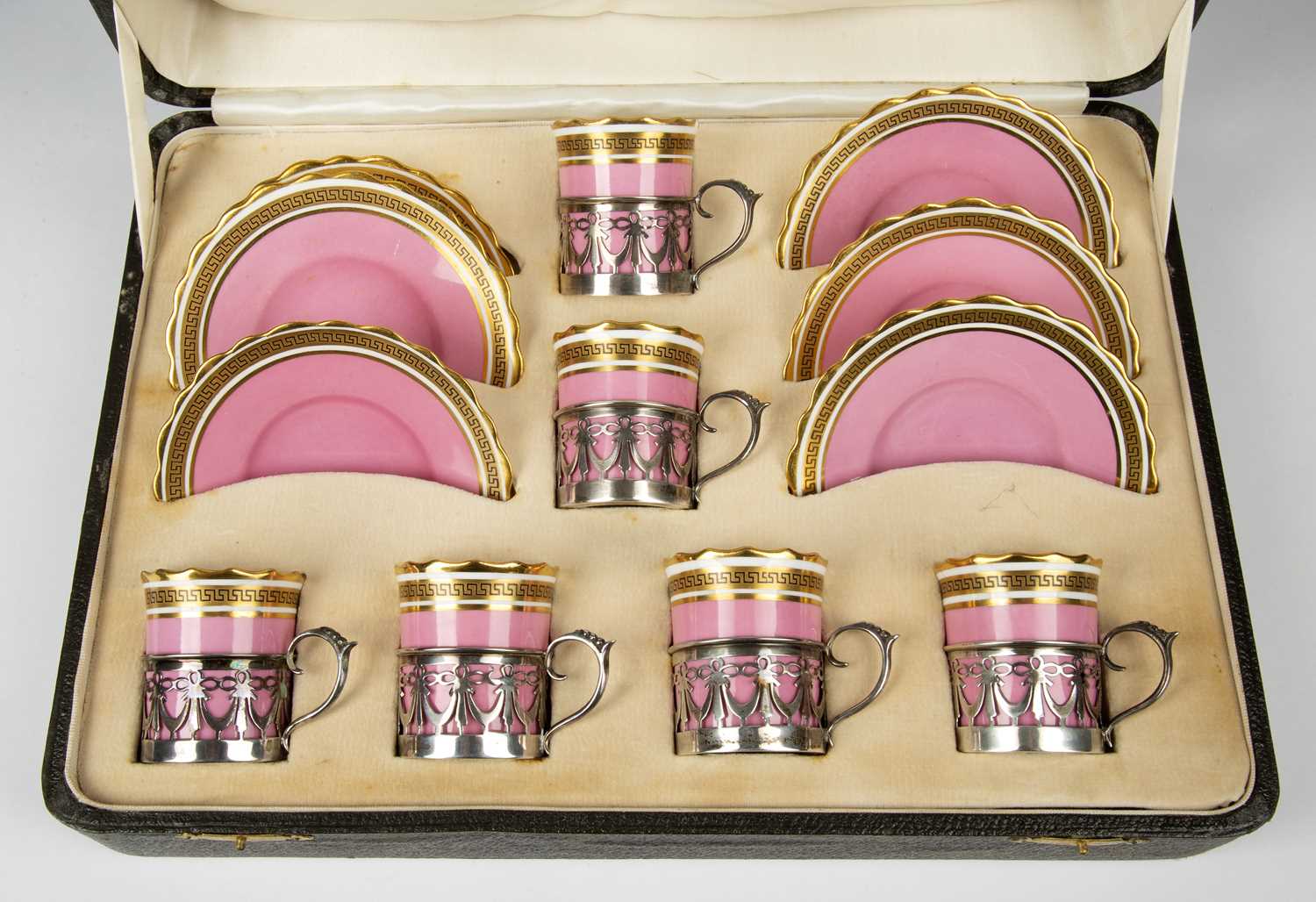 Lot 511 - Cased set of Aynsley china silver-mounted...