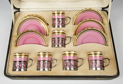 Lot 511 - Cased set of Aynsley china silver-mounted...