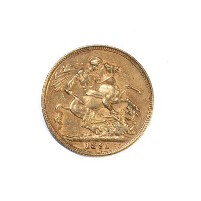 Lot 474 - Victorian sovereign dated 1891, 8g approx overall