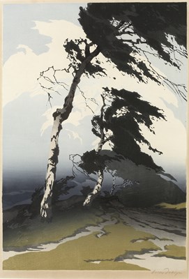 Lot 45 - Oscar Droege (1898-1982) Birches in a Storm...
