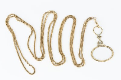 Lot 48 - A fancy-link long chain, the swivel clasp...