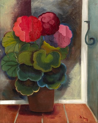 Lot 277 - M Mann (Contemporary) 'Geraniums' oil on panel,...