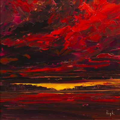 Lot 320 - Hugh Murdoch (1945-2010) 'Intense sunset' oil...