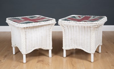 Lot 592 - A pair of Lloyd Loom style square occasional...
