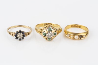 Lot 158 - Three gem set dress rings, comprising a...