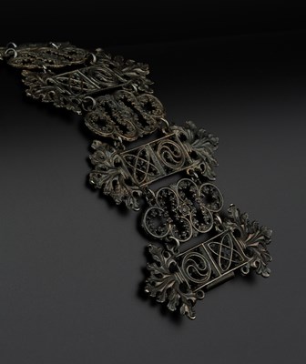 Lot 46 - A 19th century Berlin ironwork panel bracelet,...