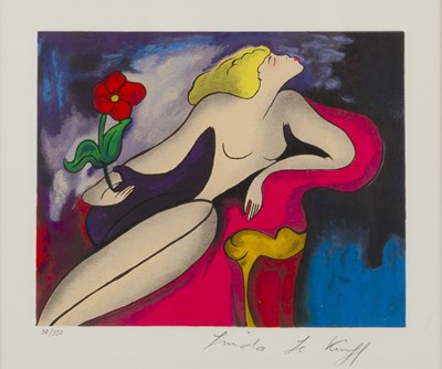 Lot 100 - Linda le Kinff (b.1949) Lady holding a rose...