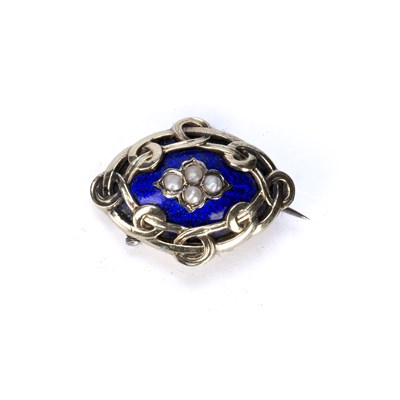 Lot 471 - French enamel and half pearl panel brooch the...