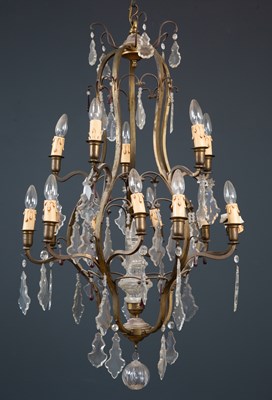 Lot 169 - A French gilt metal chandelier, with two...