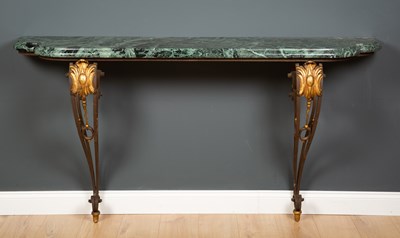 Lot 388 - A modern black and green marble-topped console...