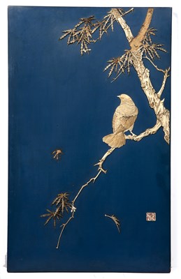 Lot 57 - A 19th Century Japanese panel, bird seated on...