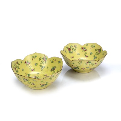 Lot 417 - Pair of yellow ground bowls Chinese, Republic...