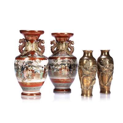 Lot 414 - Pair of Kutani vases Japanese, each painted...