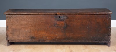 Lot 594 - A 17th century six plank coffer or sword chest...