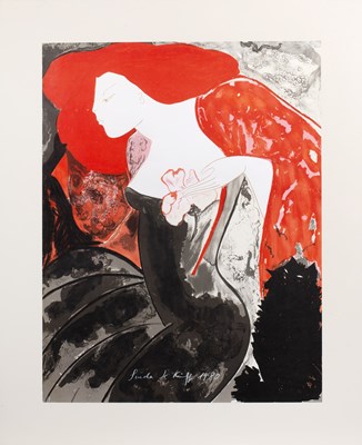 Lot 93 - Linda Le Kinff (b.1949) Lady with Black Cat,...