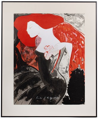 Lot 93 - Linda Le Kinff (b.1949) Lady with Black Cat,...