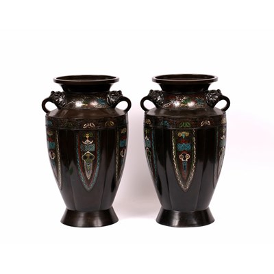 Lot 232 - A pair of Chinese bronze champleve each marked...