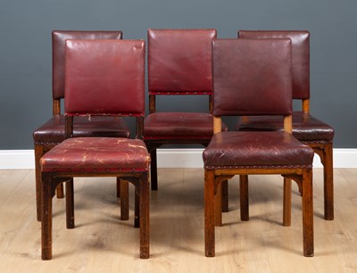 Lot 163 - A set of five red leather dining chairs, the...