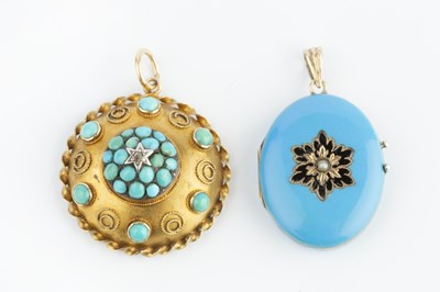 Lot 10 - A Victorian turquoise and diamond set pendant,...