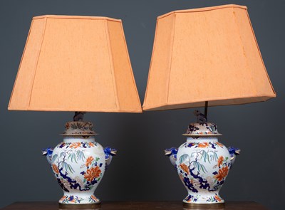 Lot 431 - A pair of table lamps set with 19th century...