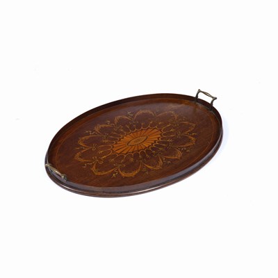 Lot 4 - An Edwardian oval mahogany tea tray inlaid...