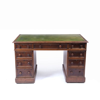 Lot 9 - A Victorian mahogany pedestal desk, the top...