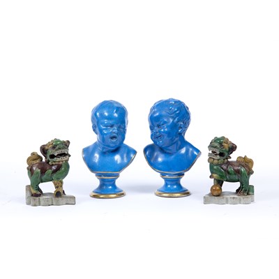 Lot 19 - A pair of 19th century blue glazed porcelain...