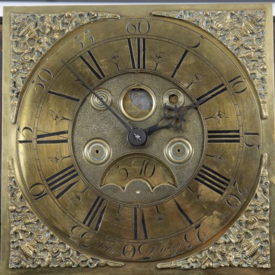 Lot 28 - A George III oak longcase clock, the hood with...