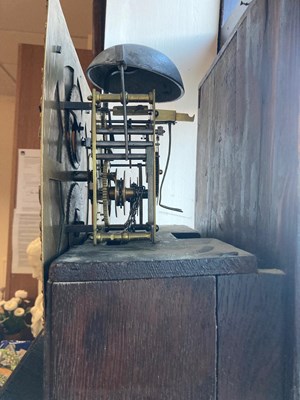 Lot 28 - A George III oak longcase clock, the hood with...