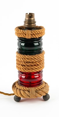 Lot 111 - A French 'Marine' rope and glass table lamp on...