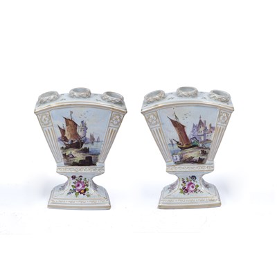 Lot 30 - A pair of Continental pottery tulip vases of...